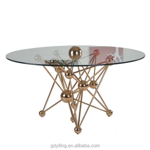 Morden <span class=keywords><strong>design</strong></span> in <span class=keywords><strong>vetro</strong></span> temperato base in metallo tavola rotonda YT126 - Product Image 1