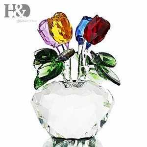 H&D Crystal Four Roses Artificial Enchanted Flower Valentine Day Gift Car Decoration Ornaments Home Wedding Decoration