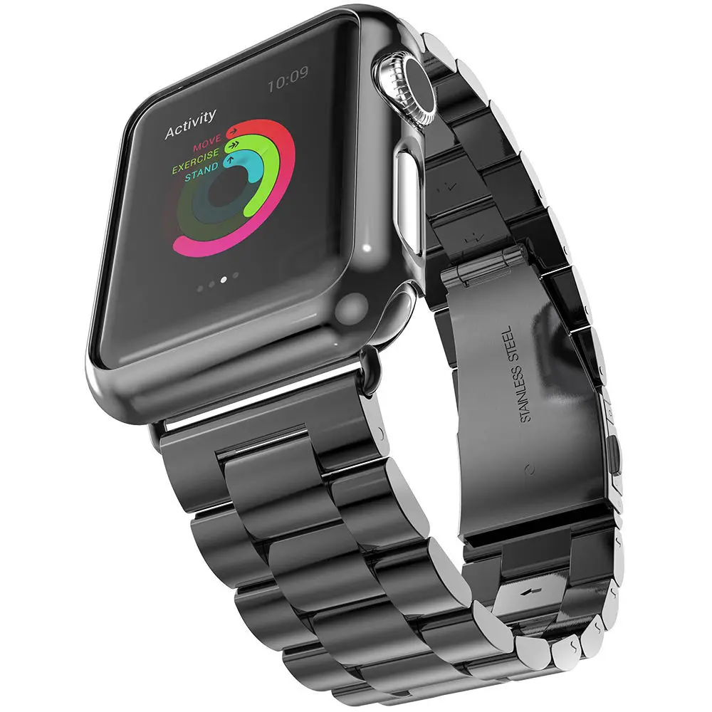 Apple Watch için paslanmaz çelik şerit 41mm 49mm, üç bağlantı Metal bilek bilezik kayışı iWatch için 8/7/6/5/4/3/2/1 smartwatch Band