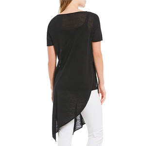Bateau cuello <span class=keywords><strong>manga</strong></span> corta orgánica linenTunic Pullover construcción asimétrico dobladillo cerca lado - Product Image 5