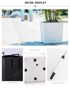 Superficie de aspecto clásico de ratán, decoración interior <span class=keywords><strong>para</strong></span> el hogar, riego automático, maceta de plástico blanco cuadrado grande <span class=keywords><strong>para</strong></span> árboles verdes, hierbas - Product Image 4