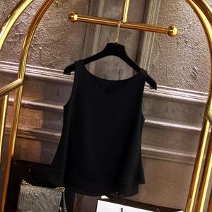 Blus Chiffon Leher V Polos Kemeja Tanpa Lengan Kasual Atasan Blus Musim Panas Wanita Mode 2023 - Product Image 2