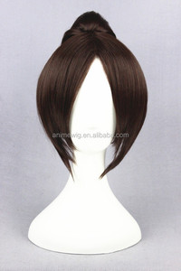 Alta calidad 40cm corto marrón Attack on Titan Cosplay Hanji Zoe peluca sintética Anime Cosplay disfraz peluca con una cola de caballo - Product Image 3