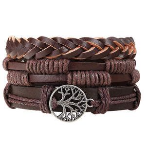 Set di Bracciali <span class=keywords><strong>in</strong></span> Pelle Intrecciati a Mano per <span class=keywords><strong>Uomo</strong></span>, Bracciale <span class=keywords><strong>in</strong></span> Pelle con Corda per Vendita all'Ingrosso N80876 - Product Image 2