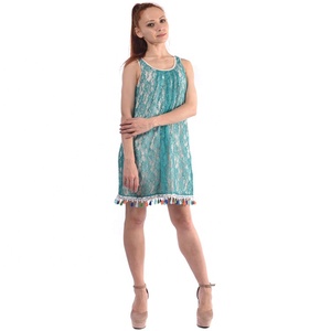 All'ingrosso abiti Casual estivi da donna modello solido <span class=keywords><strong>con</strong></span> <span class=keywords><strong>pizzo</strong></span> vita naturale eco-friendly fodera stampata digitale inclusa - Product Image 5