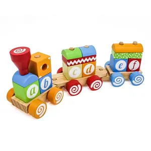 थोक खिलौना ट्रेन बच्चे-कम MOQ थोक W04A393 के लिए शैक्षिक बच्चे लकड़ी stacking ट्रेन खिलौना