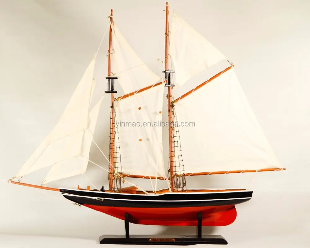 Modèle de bateau à voile en bois rouge 2 ensembles 60cm BLUENOSE modèle de bateau célèbre du Canada