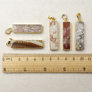 Collar con colgante de piedra de ágata mexicana, único, con cadena de 18 "en oro real de 24K galvanizado en alta calidad - Product Image 4