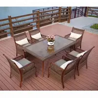 중국 전통적인 옥외 안뜰 정원 가구 등나무 고리 버들 세공 식탁 세트 6 의자