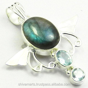 Beau pendentif en argent sterling 925 fait à la main avec topaze bleue Labradorite breloques en pierres précieuses fournisseur direct - Product Image 2