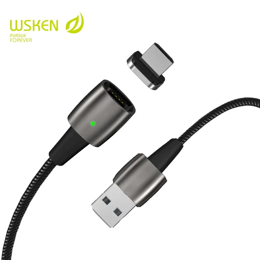 2019 Baru WSKEN X1 Pro Magnetik Kabel 1.2 M 2 M Zinc Alloy LED Lampu Tahan Api Pengisian Kabel Data untuk Apple Mikro Tipe-C