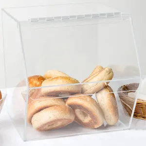 Diseño moderno encimera claro acrílico plexiglás pan de la comida basura con tapa con bisagras