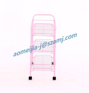 Poudre enduit <span class=keywords><strong>rose</strong></span> couleur quatre roues mobile simple fil panier étagère chariot - Product Image 6