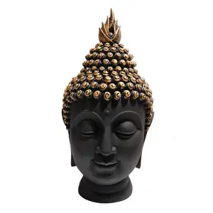 Tượng Đầu Phật Nhựa Resin Kết Thúc Vàng Đen Đẹp