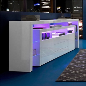 Wooden Modern <strong>High</strong> <strong>Gloss</strong> 2 Doors <strong>White</strong> LED Lighting <strong>Sideboard</strong> With Glass Cabinet for Living Room - Product Image 2