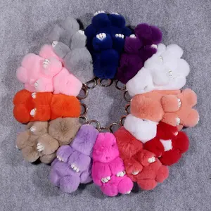 Yongze animal fur en71 copenhagen fur plush animal keyring rabbit shaped pom-pom fur plush balls keyring