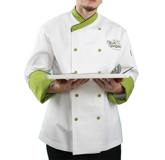 Mantel seragam koki putih uniseks, jaket staf dapur dengan lengan panjang kancing dua baris musim gugur dan musim semi untuk penggunaan di Hotel