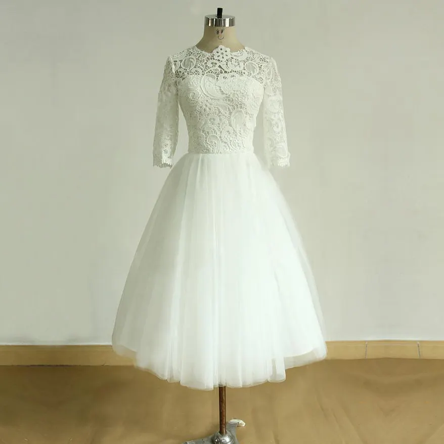 En ucuz 3/4 kollu kısa güzellik gelin düğün elbisesi