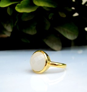 Bague en flacon argent sterling 925, pierres précieuses de calcédoine, blanc, or - Product Image 1