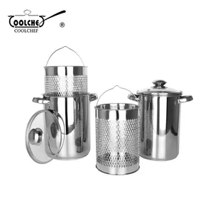 14Cm dan 16Cm Stainless Steel Asparagus Pot dengan Keranjang Berlubang dengan Tutup Kaca