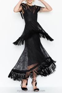 Elegant Piece Cut Tassel <strong>Dress</strong> and Two Tiered Hem <strong>Fringed</strong> Gown for Women - Product Image 2