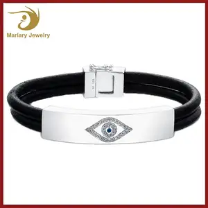Mano de Hamsa Mal de Ojo Pulsera de Cuero Negro Ajustable Tribal <span class=keywords><strong>Surfer</strong></span> Lucky Charm <span class=keywords><strong>Cuff</strong></span> Pulseras - Product Image 1