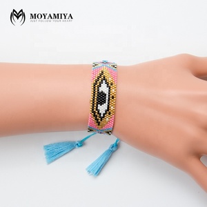 Moyamiya pulseira miyuki macrame, bracelete com pingentes coloridos com borla personalizada, malha de olho evitado e pingente de gargantilha