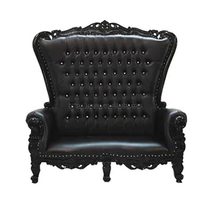 Hot Sale Barock geschnitzte hohe Rückenlehne Black Velvet Throne Chair Loves eat