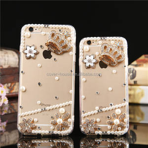 Custodia di Lusso per Cellulare con Diamanti e Perle per <span class=keywords><strong>iPhone</strong></span> <span class=keywords><strong>X</strong></span> 8 8 Plus 7 7Plus, <span class=keywords><strong>Cover</strong></span> Posteriore in TPU Morbido e PC Cristallo - Product Image 3