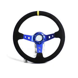 Mparts 13 Inch Rally Car Steering Wheel with Red Blue Black Silver Spoke