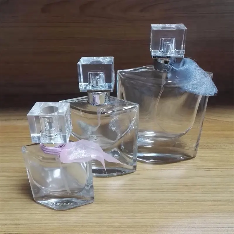Botellas Vacías de cristal para perfume con pulverizador dorado o plateado, botella redonda plana, cuadrada, 25ml, 30ml, 50ml, 75ml, 100ml
