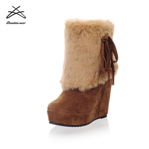 <span class=keywords><strong>Bottes</strong></span> en fourrure pour femmes à talon compensé, prix d'usine, mode - Product Image 2