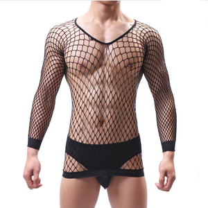 Body en nylon et élasthanne noir à manches longues pour <span class=keywords><strong>homme</strong></span>, body, robe, entrejambe ouvert, <span class=keywords><strong>lingerie</strong></span> - Product Image 1