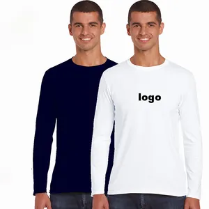 T-shirt manches longues pour hommes adultes, 100% coton, uni, imprimé d'écran, livraison gratuite