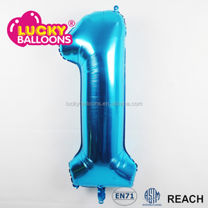 Alta calidad EN71 aprobado fuente del partido al por mayor de helio globos metalizados número gigante personalizado 34 ''azul - Product Image 2