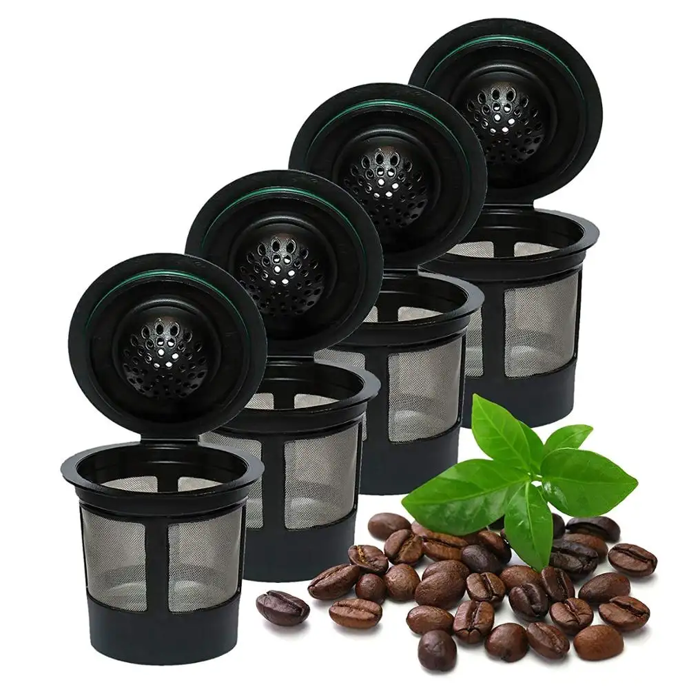 Wieder verwendbare K-Tassen Universal Fit für nachfüllbare Kaffeefilter mit einer Tasse-Umwelt freundlicher Edelstahl-Netz filter (Pack 4)