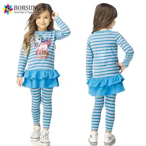 Blu A Strisce Del Fumetto Vestito Dalla Parte Superiore e Pantaloni Delle Ghette Dei Bambini Delle Ragazze Abiti Elegante Del Bambino Del Cotone Delle Ragazze Scherza I <span class=keywords><strong>Vestiti</strong></span> - Product Image 1