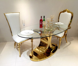 <span class=keywords><strong>Table</strong></span> à <span class=keywords><strong>manger</strong></span> ovale moderne <span class=keywords><strong>en</strong></span> métal avec plateau <span class=keywords><strong>en</strong></span> <span class=keywords><strong>verre</strong></span> et pied unique <span class=keywords><strong>pour</strong></span> la vente <span class=keywords><strong>en</strong></span> gros - Product Image 3