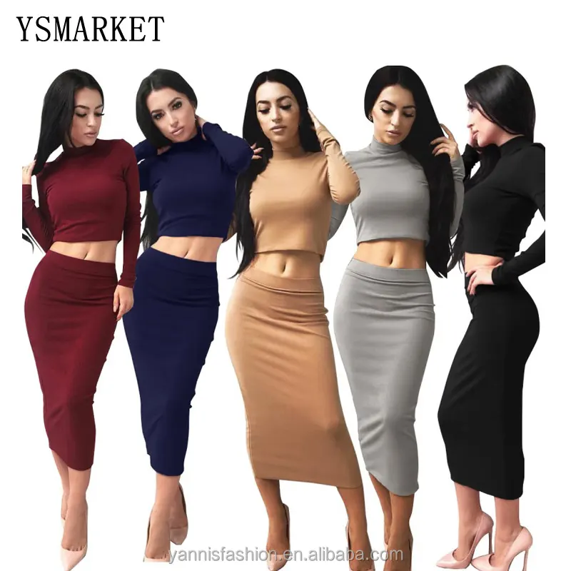 Đen Xám Kaki 2 Piece Set Sexy Bodycon Đảng Dresses Nhung Mùa Thu Mùa Đông Ấm Áp Cao Cổ Dài Tay Áo Phụ Nữ Ăn Mặc EZY6119