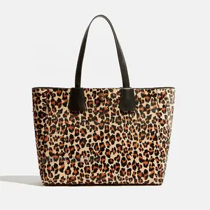 Fashion real cow leather cowhide luxury fur handbag shopper animal print leopard tote bag