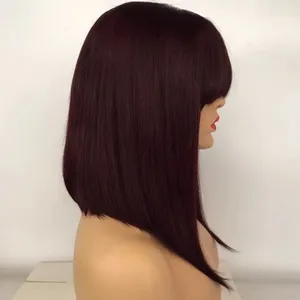 Baoli ผมบราซิล remy virgin hair มนุษย์ burgundy สั้นตัดลูกไม้ด้านหน้า bob วิกผมกับ bangs สำหรับผู้หญิงสีขาว