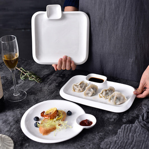 2019 blanco puro de <span class=keywords><strong>la</strong></span> <span class=keywords><strong>cena</strong></span> de cerámica placa con inmersión plato de Sushi de bola de masa de salmón plato - Product Image 5