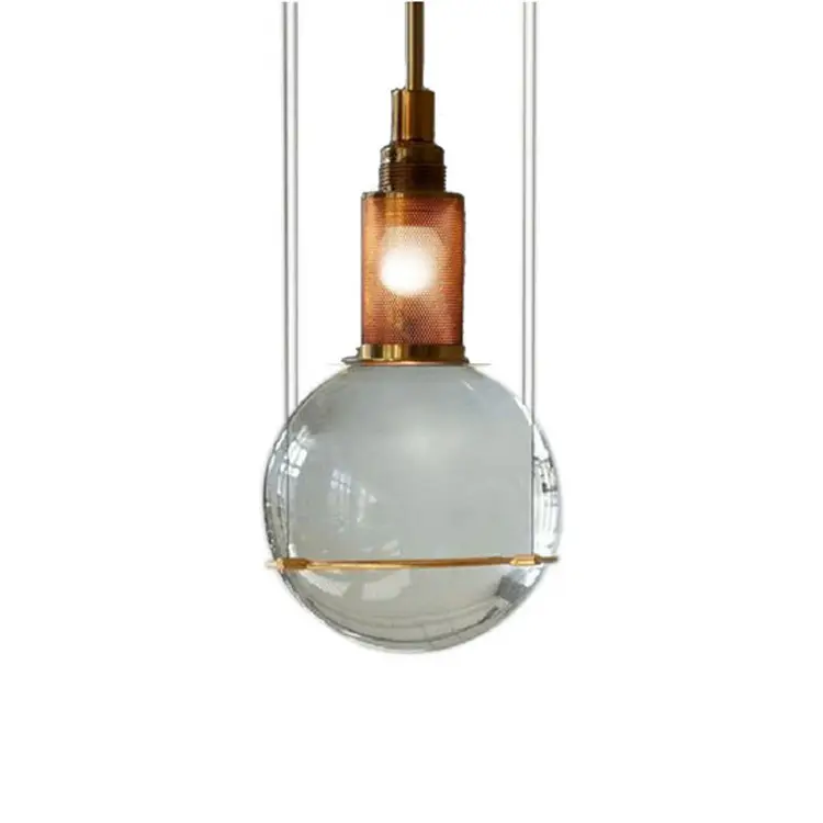 New Arrival European Type Clear Crystal Ball Sphere Lighting Bronze Pendant Lamp with Led Spotlight for Kitchen