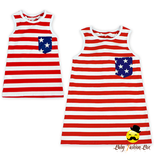 Nouveau-né Vêtements 4ème De Juillet Maman et Moi Rouge et Blanc Bande Bébé Débardeurs - Product Image 1