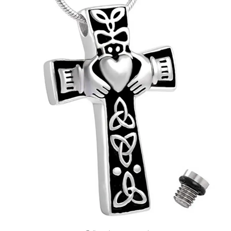 Collar de urna de Claddagh celta para hombres y mujeres, joyería de cremación, Cruz, padre, mamá, joyería de acero inoxidable