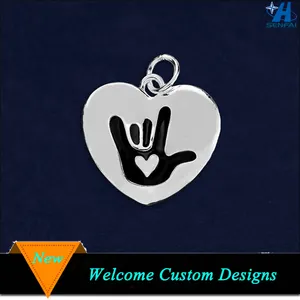 Breloque en forme de cœur, symbole "<span class=keywords><strong>je</strong></span> <span class=keywords><strong>t</strong></span>'<span class=keywords><strong>aime</strong></span>", couleur argent, noir, symbole en émail, pa - Product Image 2