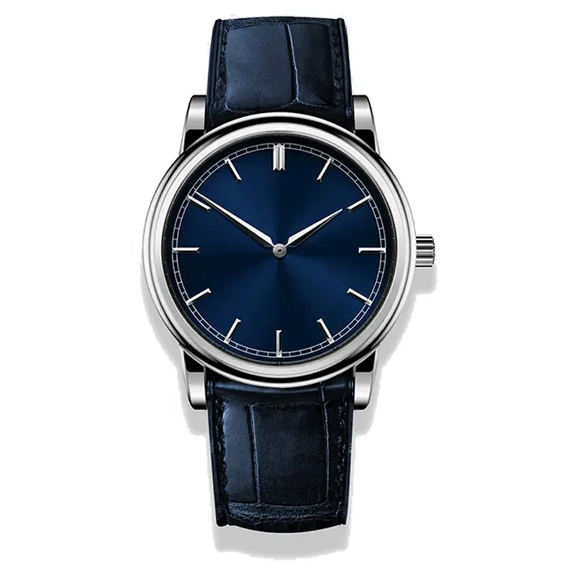 Navy Blue Sunburst Dial Wrist Watch Luxury Quartz Men Watch