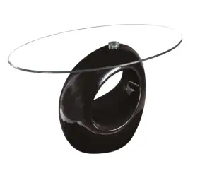 โต๊ะกลางชากาแฟกระจกนิรภัยใสพร้อมฐานสีดำ