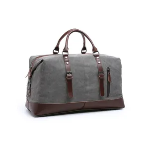 Outdoor adventure pu leather vintage wholesale duffel bag custom oem men canvas travel holdall duffle bag