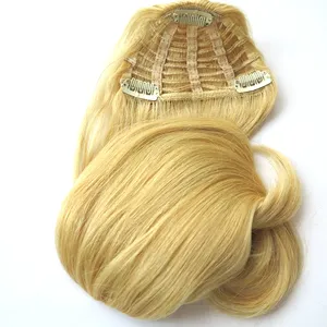 Flequillo de cabello humano liso para mujer, 1 unidad, 613 #, con flecos, cabello malayo Remy, pinza frontal, flequillo Rubio